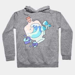 Oceanic Essence: Bottle with Wave and Mushroom Hoodie